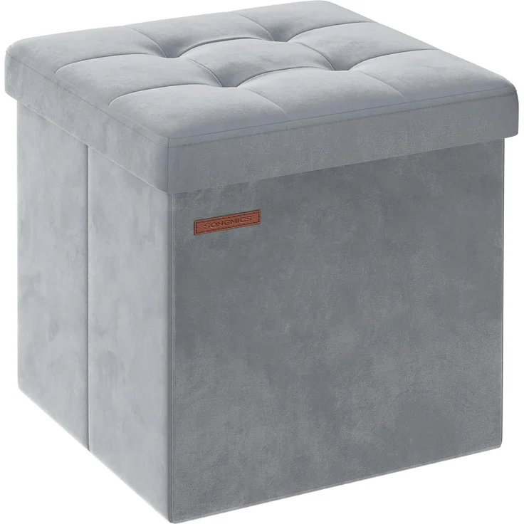 Songmics Sitztruhe mit Stauraum, Samt taubengrau, 38 x 38 x 38 cm – Bild 1
