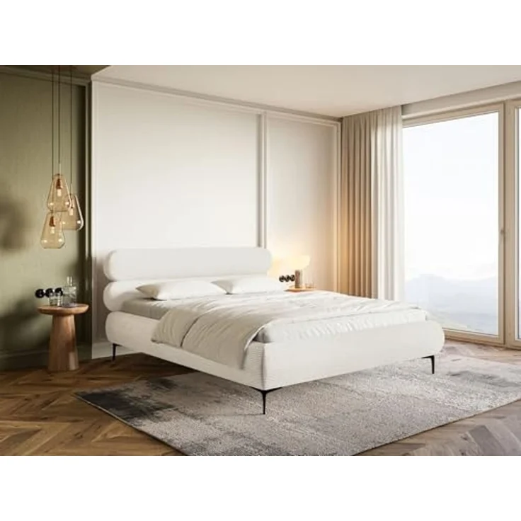 Selsey Polsterbett 140x200 cm Cord Creme – Bett mit Stauraum und Bettkasten, gepolstertes Bett mit Lattenrost und Metallrahmen, Doppelbett Schlafzimmer mit schwarzen Füßen und Gasdruckfedern – Bild 4