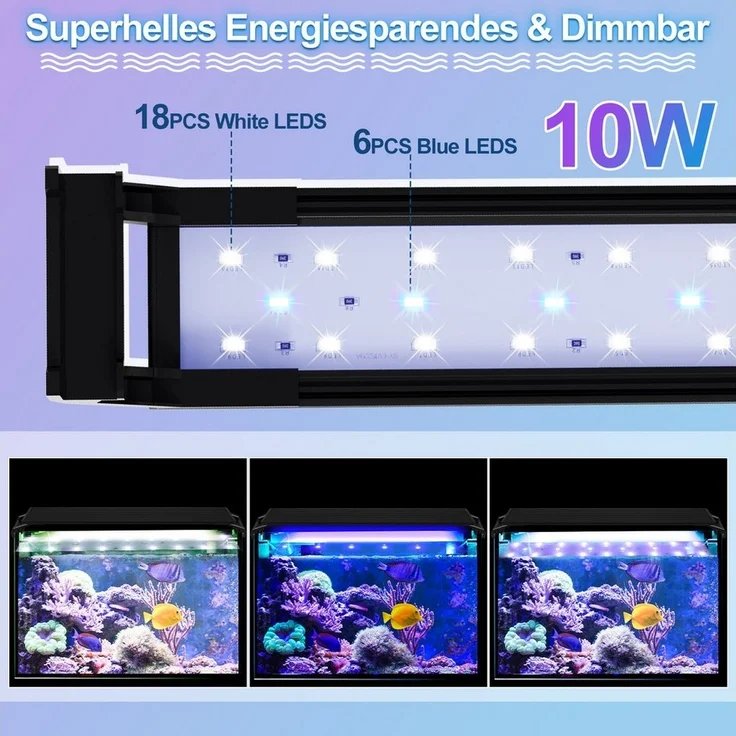 Clanmacy LED Aquariumleuchte LED Aquarium-Beleuchtung, Länge verstellbar, Energiesparend,35-105cm, 10W für 35-50cm aquarium – Bild 2