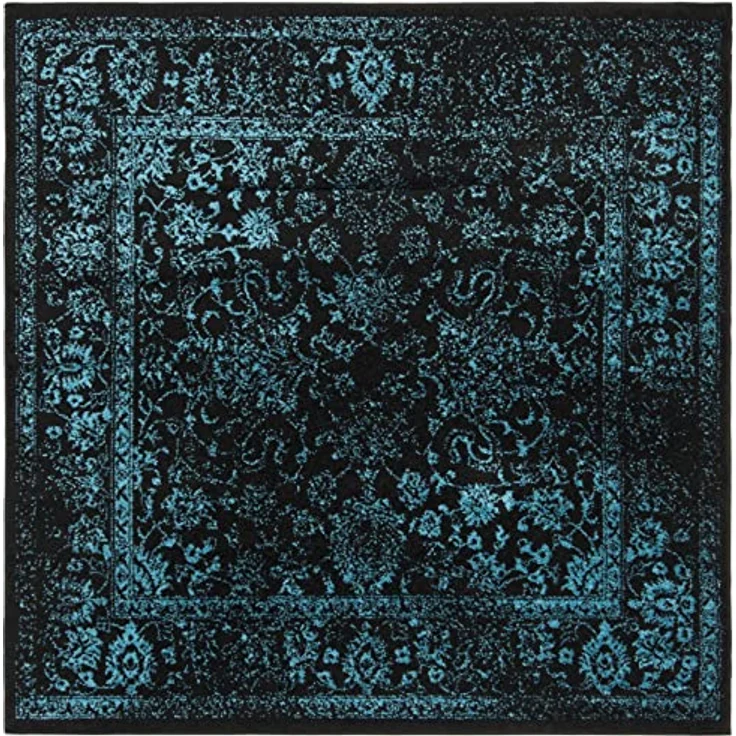 Safavieh Quadratischer Teppich 122x122 cm - Adirondack Collection - Transitional Design, Schwarz & Petrol, Pflegeleichte Synthetikmischung, Ideal für Wohnzimmer, Schlafzimmer, Büro – Bild 1