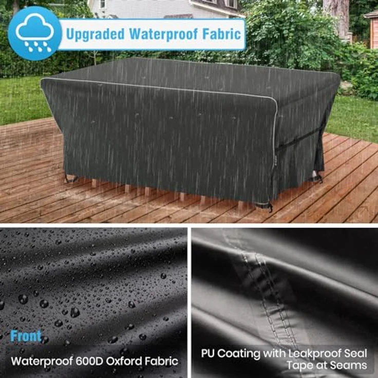 Velway Gartenmöbel Abdeckung Wasserdicht 242 x 162 x 71 cm - Winddicht Schutzhülle mit Reflektierender Streifen 600D Oxford Möbelsets Abdeckung Staubfest Abdeckhauben für Gartentisch Sitzgruppe Schwarz – Bild 4