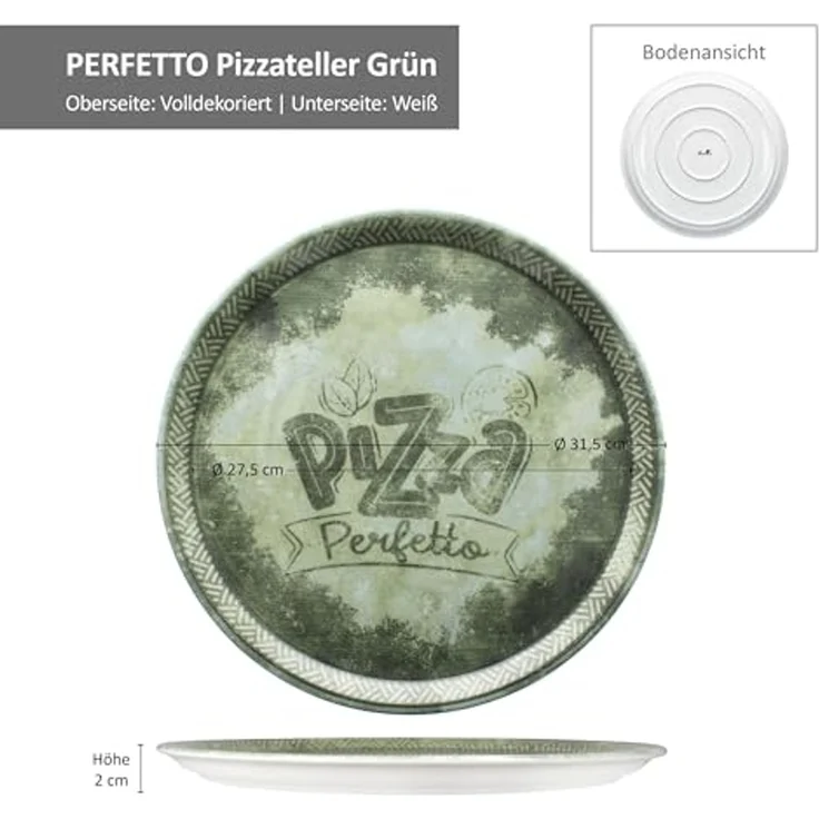 MamboCat Pizzateller 4x Perfetto Pizzateller Grün Ø 31,5 cm 4 Personen Porzellan Pizza – Bild 6