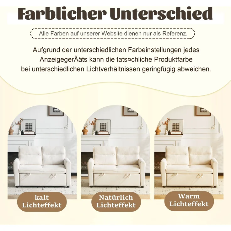 Schlafsofa aus Kettenwirk-Velours mit 5-fach verstellbarer Rückenlehne, ausziehbarem Bettfunktion & Klappsofa,Beige – Bild 7