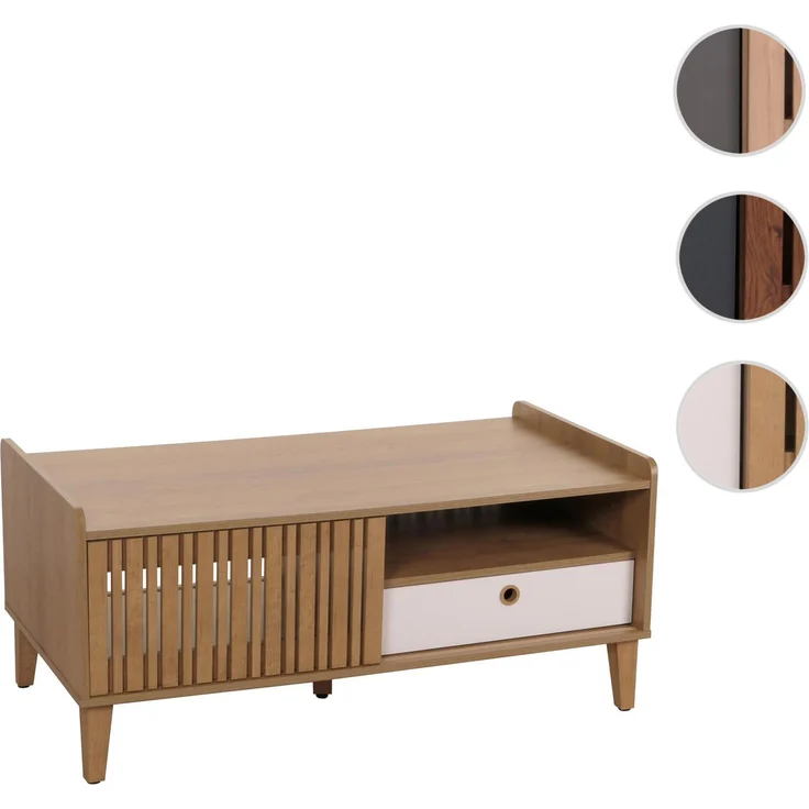 Couchtisch HWC-M48, Wohnzimmertisch Tisch Sofatisch, 52x114x59cm ~ natur, Schublade weiß – Bild 10