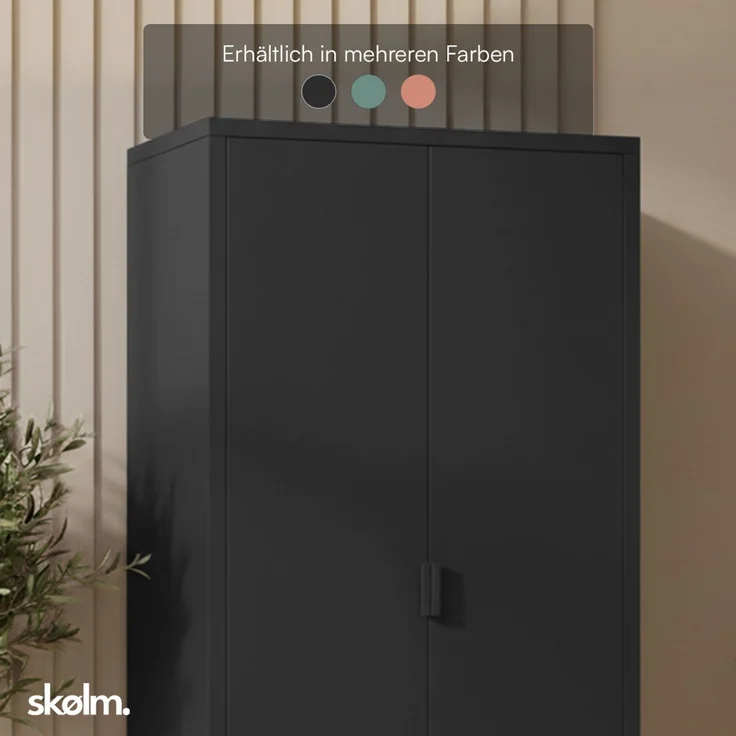 skølm 'Ituri' Kleiderschrank mit 2 Schubladen, Metall, 170x45x80 cm, schwarz, Garderobe mit 4 Fächern und 2 Kleiderstangen – Bild 9