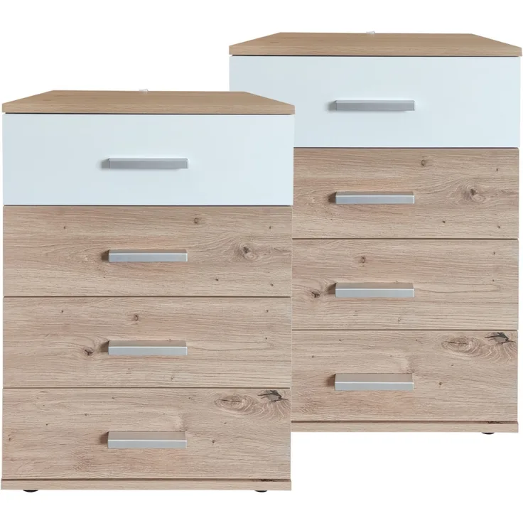 HTI-Living Nina Weiß Artisaneiche Nachtschrank mit 4 Schubladen 2er-Set