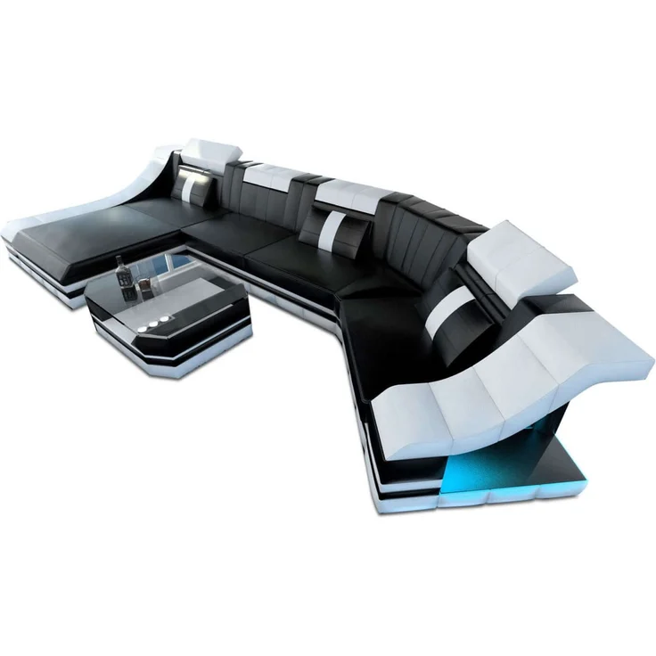 Sofa Dreams - Mini Luxus Wohnlandschaft Turino C-Form mit LED - Ledermix - Schwarz-Pink - Links – Bild 8
