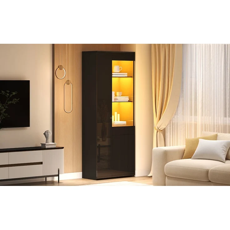 ZUBALIYA Schrank mit LED-Beleuchtung mit Schubladen in Schwarz, ideale Lösung für kleine Räume, robuste Verarbeitung, langlebige Materialien, einfache Selbstmontage, mit verständlicher Aufbauanleitung – Bild 13