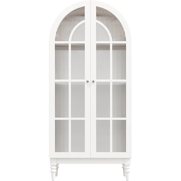 Bogen-Vitrinenschrank 165cm mit Riffelglas-Doppeltüren, 3 Einlegeebenen, 2 Farben (Nussbaum+Weiß)--Weiß--76x38.5x165cm--YOUDENOVA – Bild 10