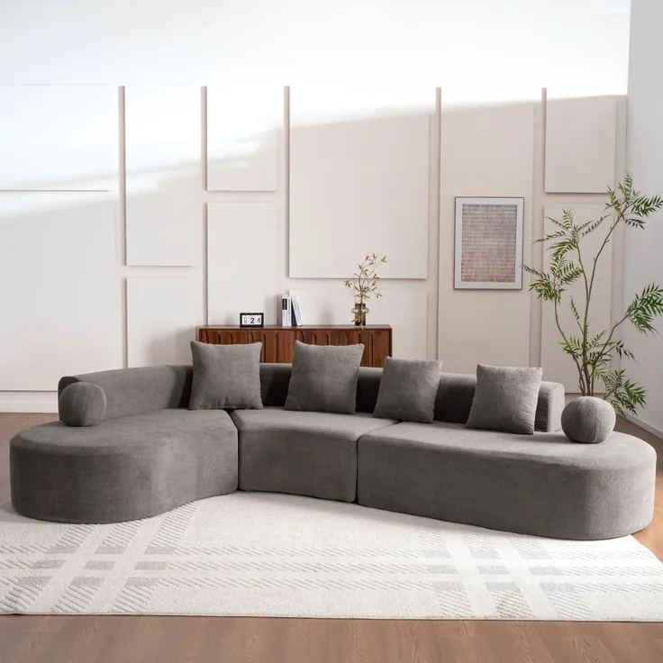 Ecksofa 327x215x80 cm in Grau, Chenille, mit 7 cm Sitzpolster, großzügigem L-Design und 4 Kissen