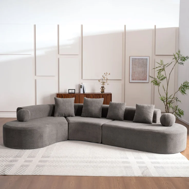Ecksofa 327x215x80 cm in Grau, Chenille, mit 7 cm Sitzpolster, großzügigem L-Design und 4 Kissen – Bild 1