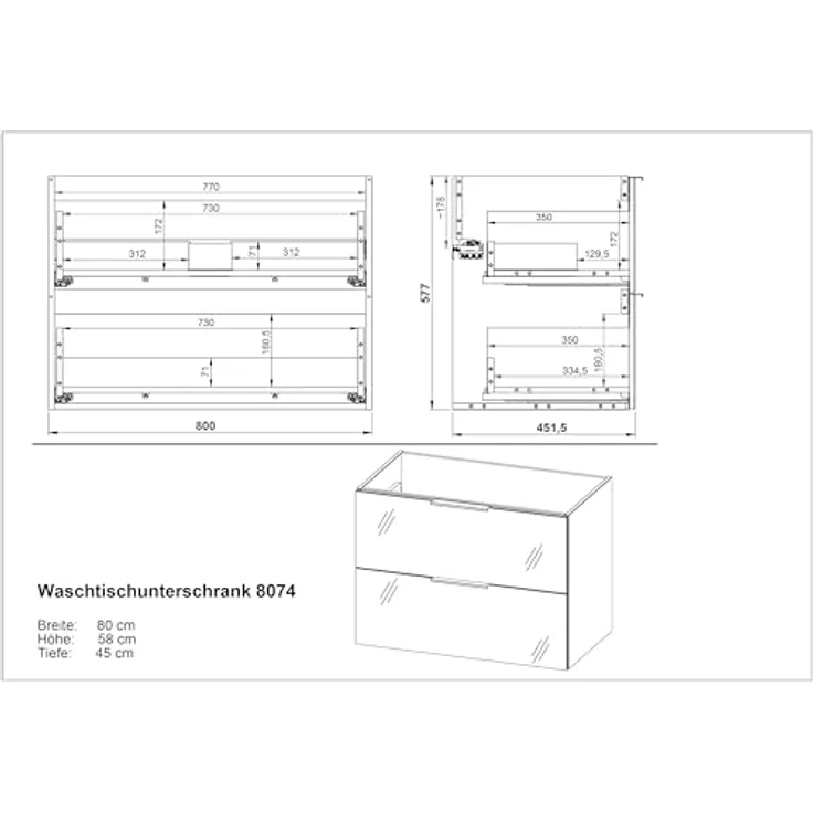 Germania Waschtisch inkl. Becken 9085-587 GW-CELANO, mit Zwei Schubladen, in Graphit/Silbergrau, 81 x 61 x 46 cm (BxHxT) – Bild 3