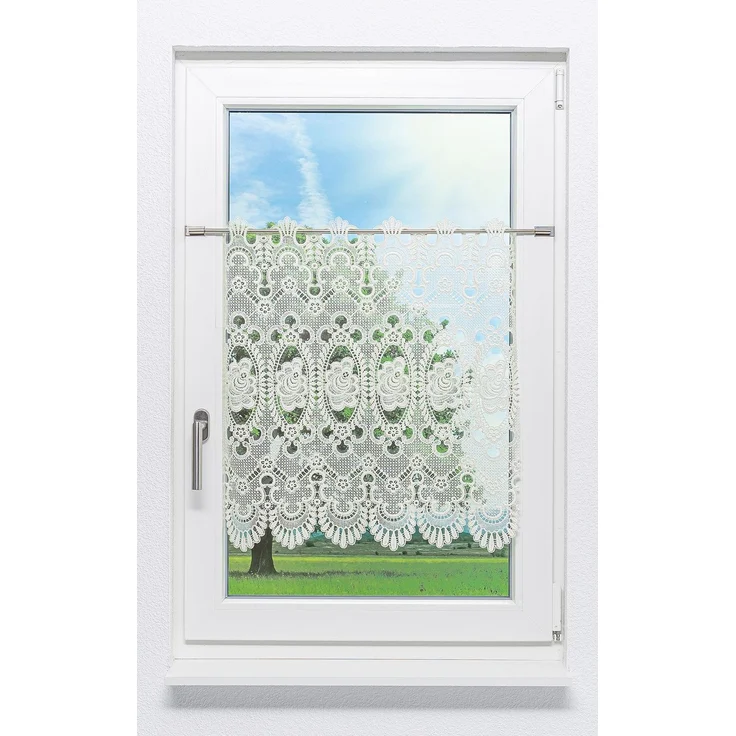 Scheibengardine Plauener Spitze - Blumenspitze #1W (BxH) 157,5cm x 65cm beige – Bild 1