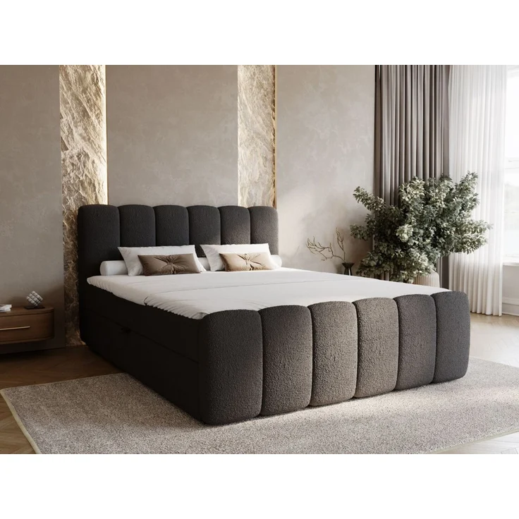 GRAINGOLD Cloud Boxspringbett 160x200, Bett mit Bettkasten, Bouclé-Stoff, mit Kopfteil, Schwarz – Bild 1