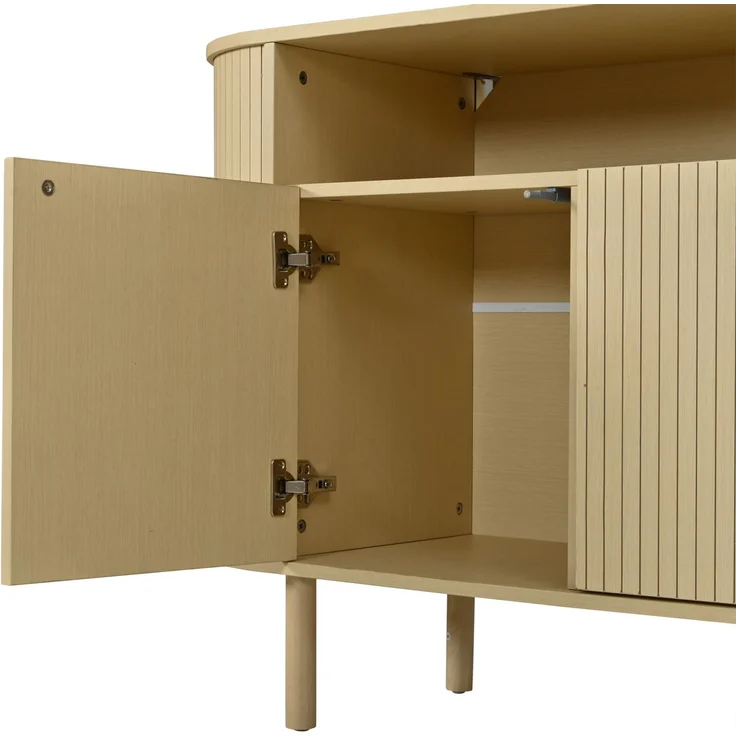 DESVIAE Sideboard Naturholz aus Spanplatte – 160x78,5x40 cm – 3 Wellentüren, offene Fächer – Bild 9