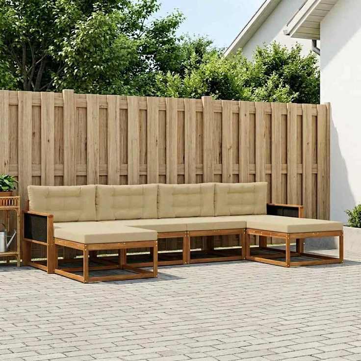 vidaXL Outdoor-Sofagarnitur 6 stk. 6-Sitzer Natur und Beige 3382776 – Bild 1