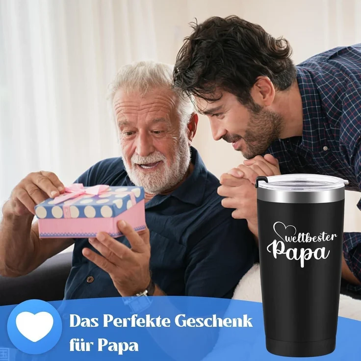 Livole Papa Geschenk Vatertag Tasse 600ml Isolierter Edelstahl Thermobecher – Bild 2