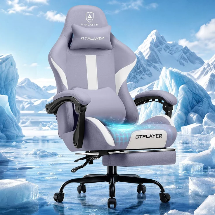 GTPLAYER Gaming-Stuhl Stoff, Racing Gamer Stuhl, Ergonomischer Gaming Sessel Gaming Chair, Schreibtischstuhl, Federsitzkissen mit Fußstütze, Lila – Bild 1