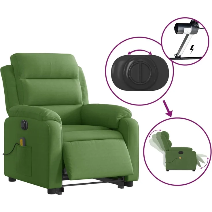 vidaXL Massagesessel mit Aufstehhilfe Elektrisch Hellgrün Samt 3205128 – Bild 5