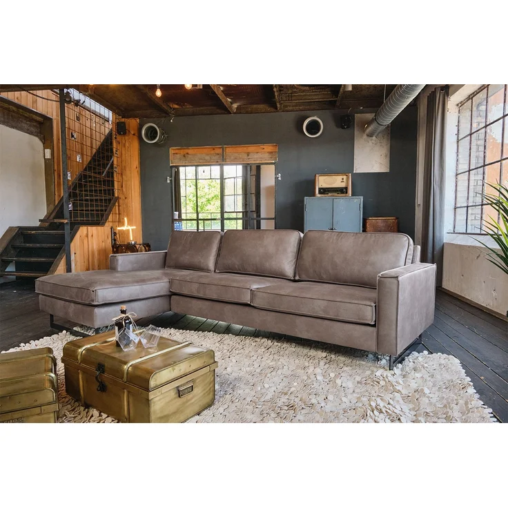 KAWOLA Ecksofa VILNIUS 3-Sitzer mit Longchair links Lederfaserstoff anthrazit 85 x 170 x 286 cm – Bild 5