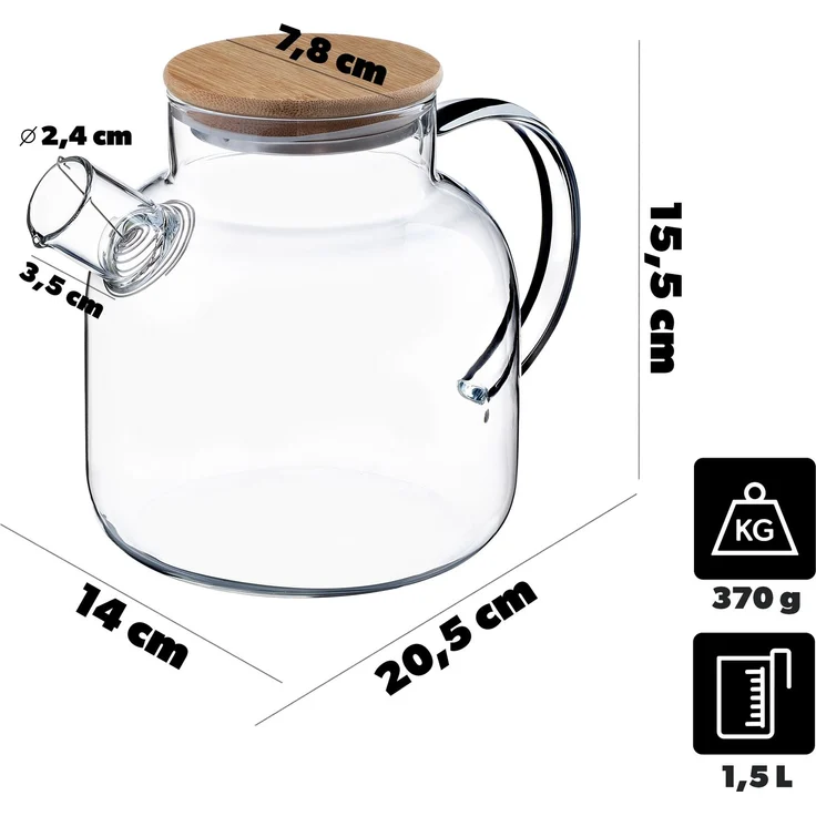 KADAX Glaskrug 1,5 l mit Spiraldeckel für Teewasser-Kompottei – Bild 3