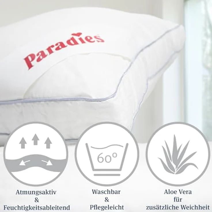 Paradies Kopfkissen Softy Top Bio, Füllung: 100% Polyester, Bezug: 100% Bio-Baumwolle, Bauchschläfer, Seitenschläfer, Rückenschläfer, hergestellt in Deutschland, Füllmengenanpassung durch Reißverschluss – Bild 6