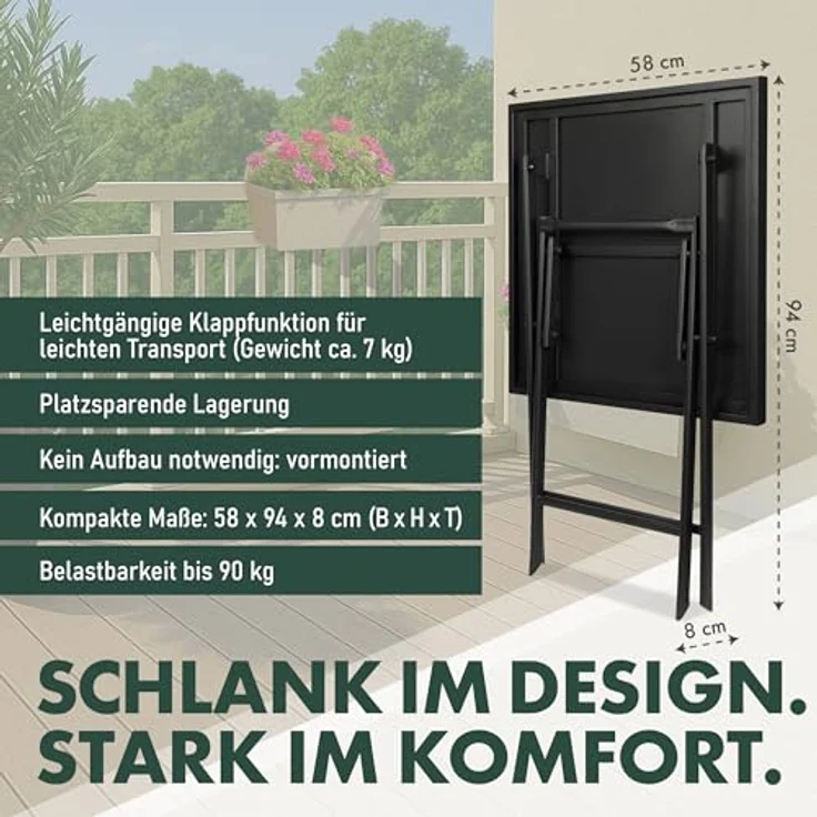 BRUBAKER Gartentisch Bergamo - 58 x 58 cm Balkontisch wetterfest (1-St, Campingtisch eckig mit Stein Optik - Klapptisch für Balkon, Terrasse), Metall Beistelltisch klappbar - Bistrotisch – Bild 4