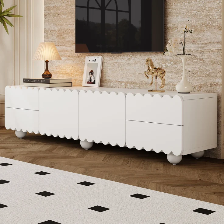 TV-Schrank aus MDF/Spanplatte mit Stauraum, 175x38x37 cm, Weiß – Bild 2