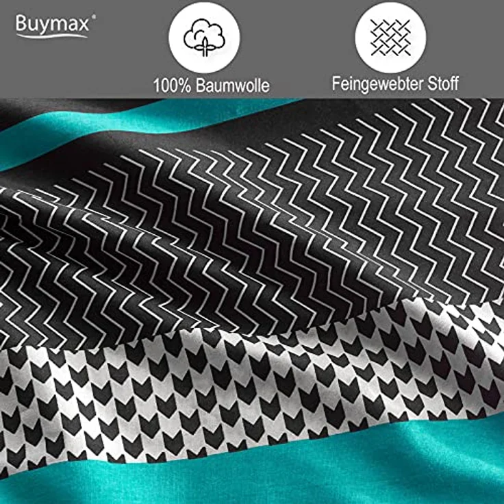 Buymax Bettwäsche, Renforcé, 3 teilig, Bettbezug-Set 200x220 cm 100% Baumwolle mit Reißverschluss, Streifen – Bild 4