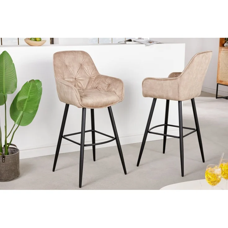 riess-ambiente Barhocker MILANO champagner / schwarz (Einzelartikel, 1 St), Samt · Metall · Stuhl mit Lehne · Chesterfield Steppung – Bild 1