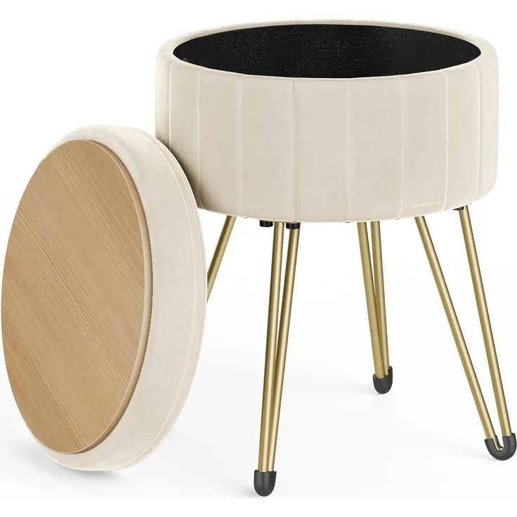 Songmics Sitzhocker Hocker (Schminktischhocker, Samt Schminkhocker), 4 Metallbeine, für Ankleidezimmer, Wohnzimmer, Schlafzimmer, weiß – Bild 1