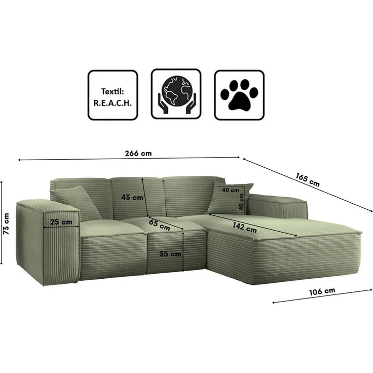 Kaiser Möbel Ecksofa Eckcouch SIENA L-Form, Stoff Poso/Salvador/Maloy/Artico/Velo, Einzelsofa, Bequem, originelles Design, praktisch, viele Farben – Bild 3
