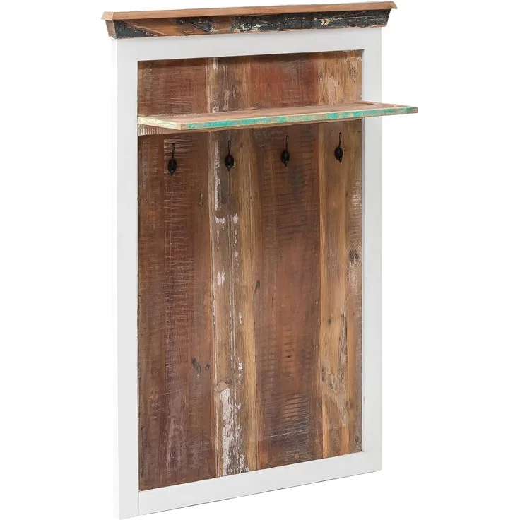 Wandgarderobe massivum Perth 80x120x25 cm recyceltes Holz weiß bunt Landhausstil Altholz Flurgarderobe Shabby-Chic Wandhaken