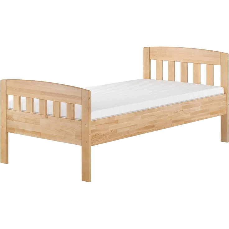 Erst-Holz Einzelbett 100x200 cm Buche inkl. Lattenrost und Matratze, natur