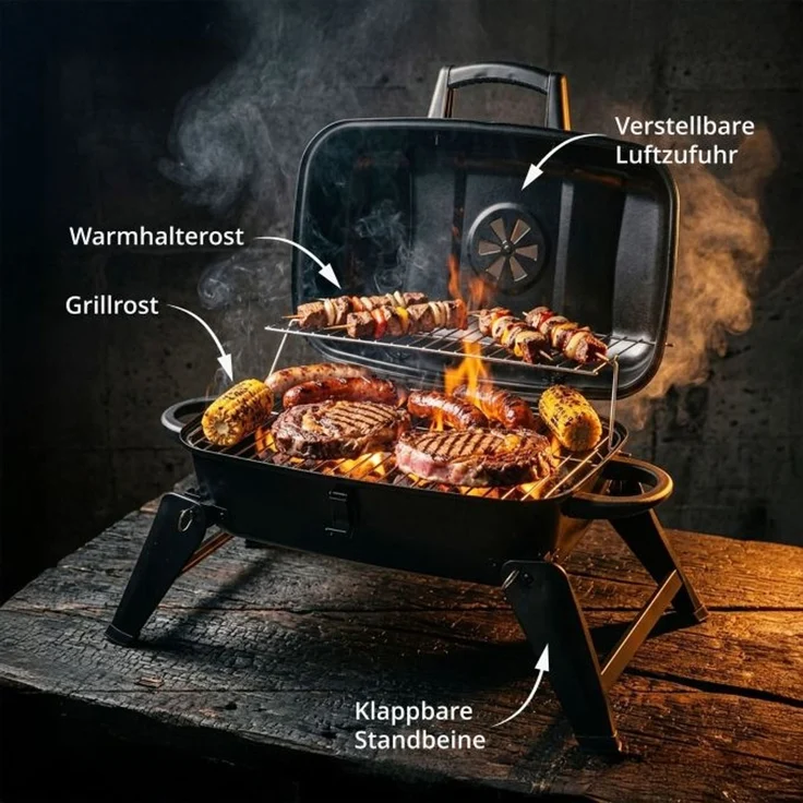 Relaxdays Tischgrill mit 2 Grillgittern, Smoker, 34 x 59 x 36 cm – Bild 2