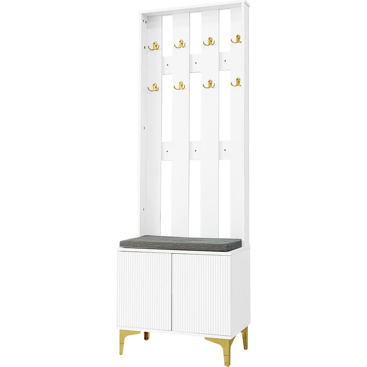 Garderobenset 60,5x35,2x180,5 cm, mit Schuhbank, Kissen, Haken und Push-to-open in Weiß – Bild 6