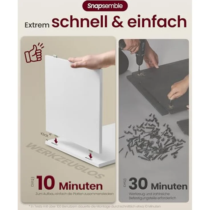 VASAGLE Nachttisch, Snapsemble – superschnelle Montage, 2er Set Beistelltisch mit 3 Ebenen, offene Ablagen, niedrig, Schlafzimmer, Wohnzimmer, kleine Räume, 30 x 35 x 45 cm, wolkenweiß LET123WE01-2J – Bild 4