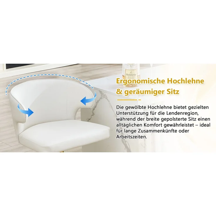 2er Set Barhocker mit Lehne Höhenverstellbar, 360° Drehbar Barstuhl mit großem Sockel & Fußstütze, Moderner Küchenhocker für Bar Küche Theke (Nur Stühle)--Weiß--110x45x49.7cm--YOUDENOVA – Bild 7