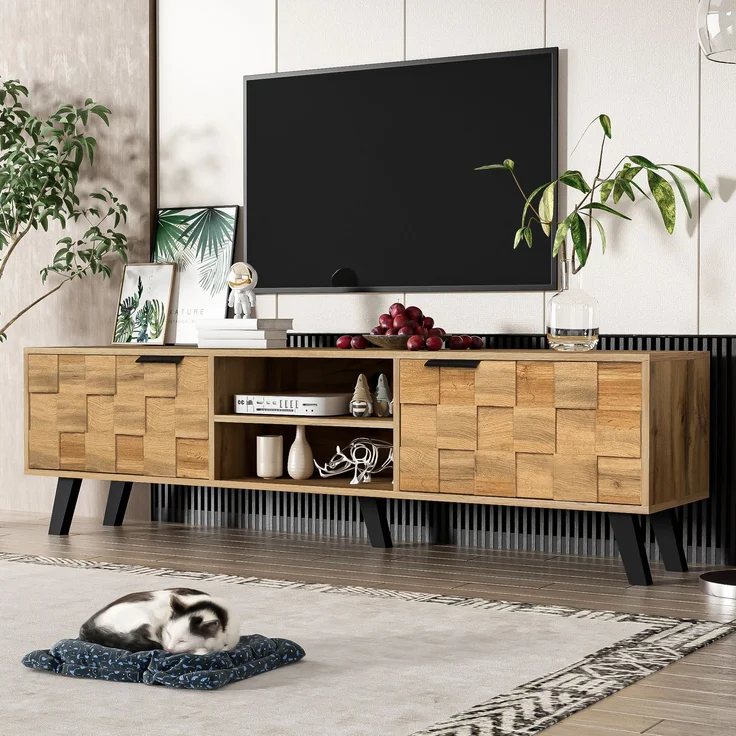 TV-Schrank Fernsehtisch Lowboard Holzoptik modern 160 cm Sideboard Medienkonsole mit Türen und offenen Fächern Wohnzimmermöbel – Bild 6