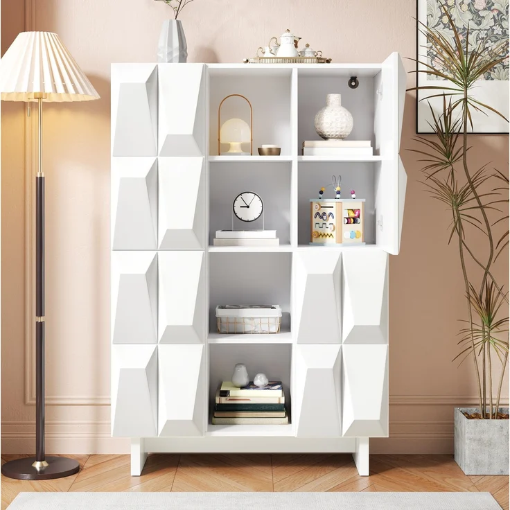 DESVIAE Garderobenschrank Weiß aus Spanplatte – 90,5x135,5x34 cm – 4 Türen, 12 Fächer – Bild 4