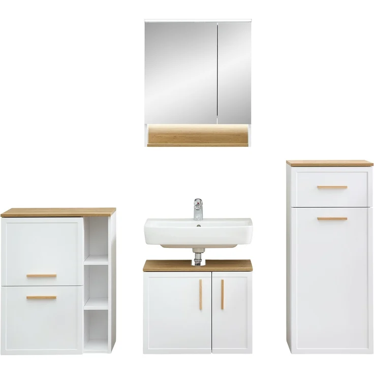 Pelipal Badmöbel-Set, Quickset 383, Weiß Matt - Waschbeckenunterschrank, Spiegelschrank, 2 Unterschränke – Bild 2