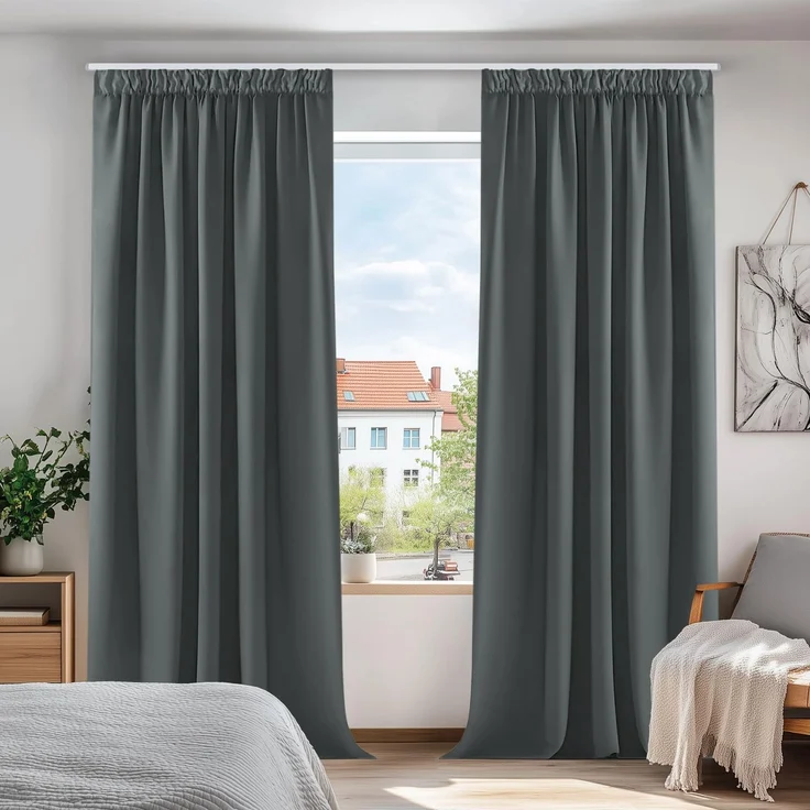 Deconovo Blickdichte Gardine mit Kräuselband Dicke Verdunkelungsgardinen Küche Fenster, 260x140 cm(HöhexBreite), Dunkelgrau, 2er Set