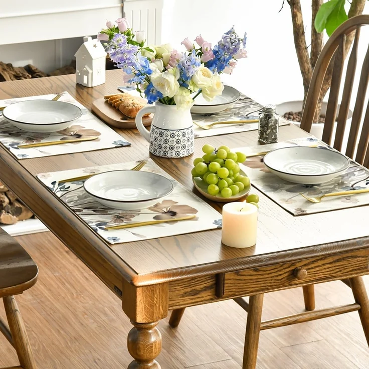 ABC 4-teiliges abwaschbares Geschirrset, Blumen- und Blättermuster, Frühlingsstil, 30 x 45 cm, für Herbstfeste, Küche und Festtagsdekoration – Bild 4