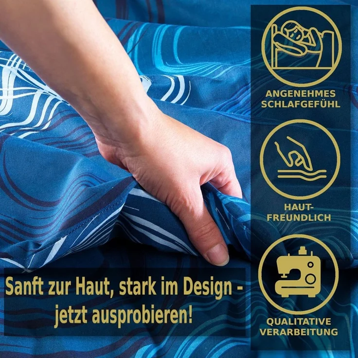 Malika Bettwäsche 155x220 + 80x80 cm atmungsaktiver Baummwoll Renforce Bettbezug, Renforce Baumwolle, 2 teilig, Für Allergiker geeignet, pflegeleicht, angenehm weicher Stoff – Bild 3