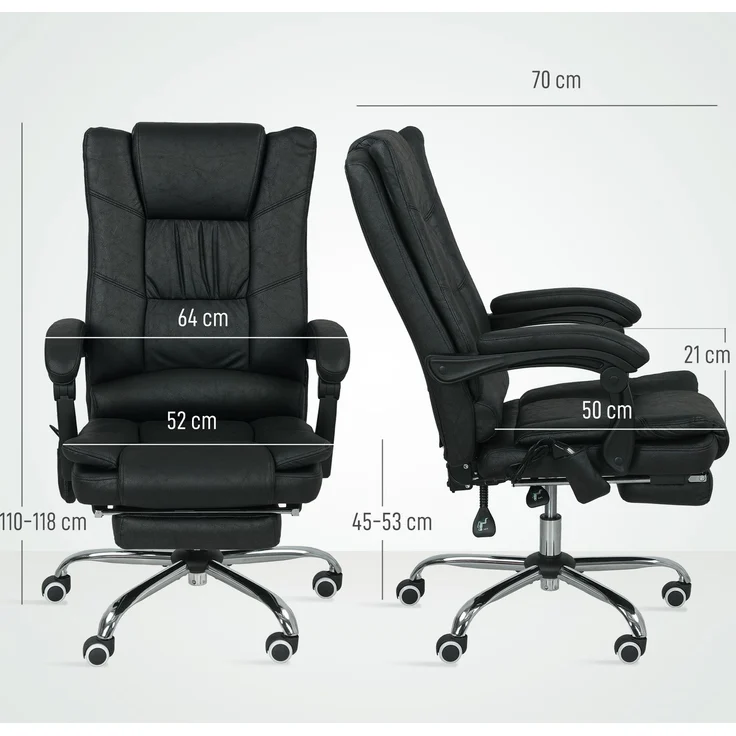 Wohnora-Massagstuhl Bürostuhl mit Massagefunktion, inkl Fußstütze, höhenverstellbar, 64 cm x 70 cm x 118 cm, Schwarz,H 1180cm x T 640cm x B 350cm,Schwarz – Bild 5