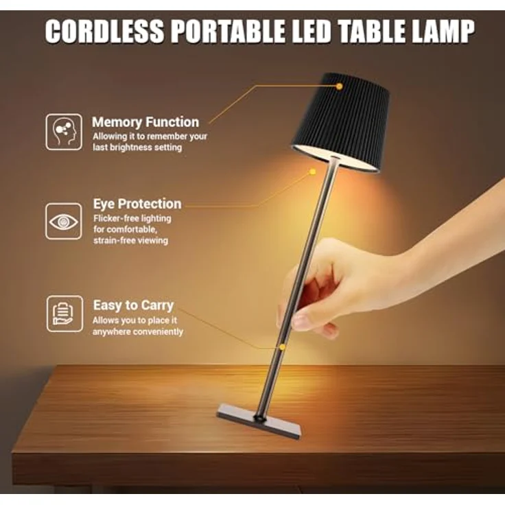 YICAIZI LED Tischlampe Kabellos Akku Tischlampen mit Flaschenverschluss Stufenlos Dimmbar Aufladbar Tischleuchte mit 3 Farbtemperatur für Outdoor, Wohnzimmer, Schlafzimmer, Nachttisch, Kohlenschwarz – Bild 7