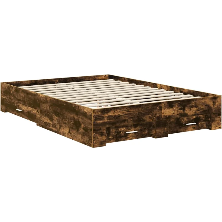vidaXL Bettrahmen Geräucherte Eiche 140 x 190 cm Holzwerkstoff 3409983 – Bild 5