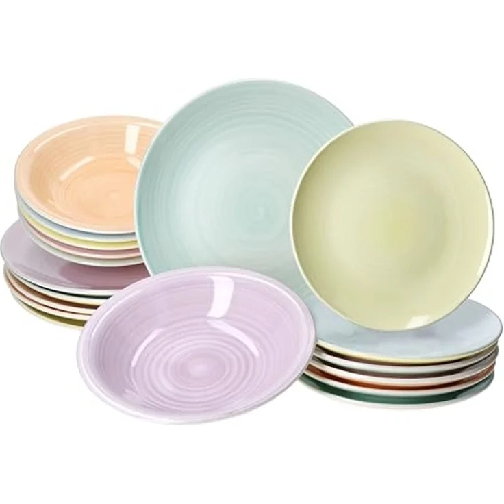 MamboCat Teller-Set 18tlg Tellerset Pastello 6 Pers. Essteller Kuchenteller bunt Teller, Steingut – Bild 1