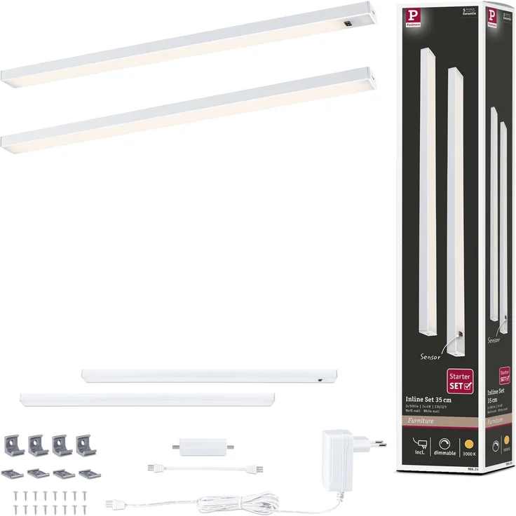LED Unterschrankleuchte Inline Starterset 3000K dimmbar 2x4W 350x26mm 2x350lm 230/24V Weiß matt – Bild 6