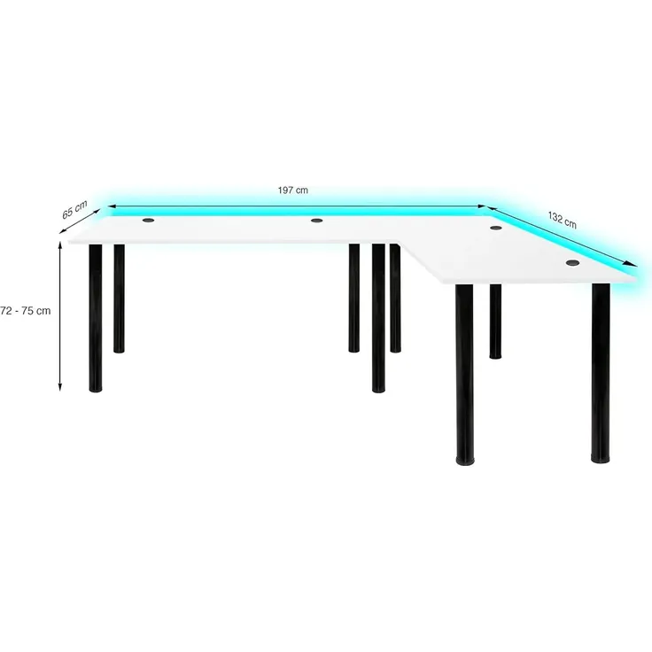 SyberDesk Gaming Pro LED Eckschreibtisch 197 x 132 cm mit LED großer Computer-Schreibtisch, Gaming tisch, USB HUB, (Rechts, Weiß) – Bild 3